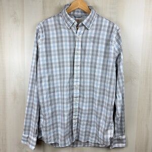 Faherty Men’s The Movement Long Sleeve Button Up Shirt Grey Blue Plaid Sz Large